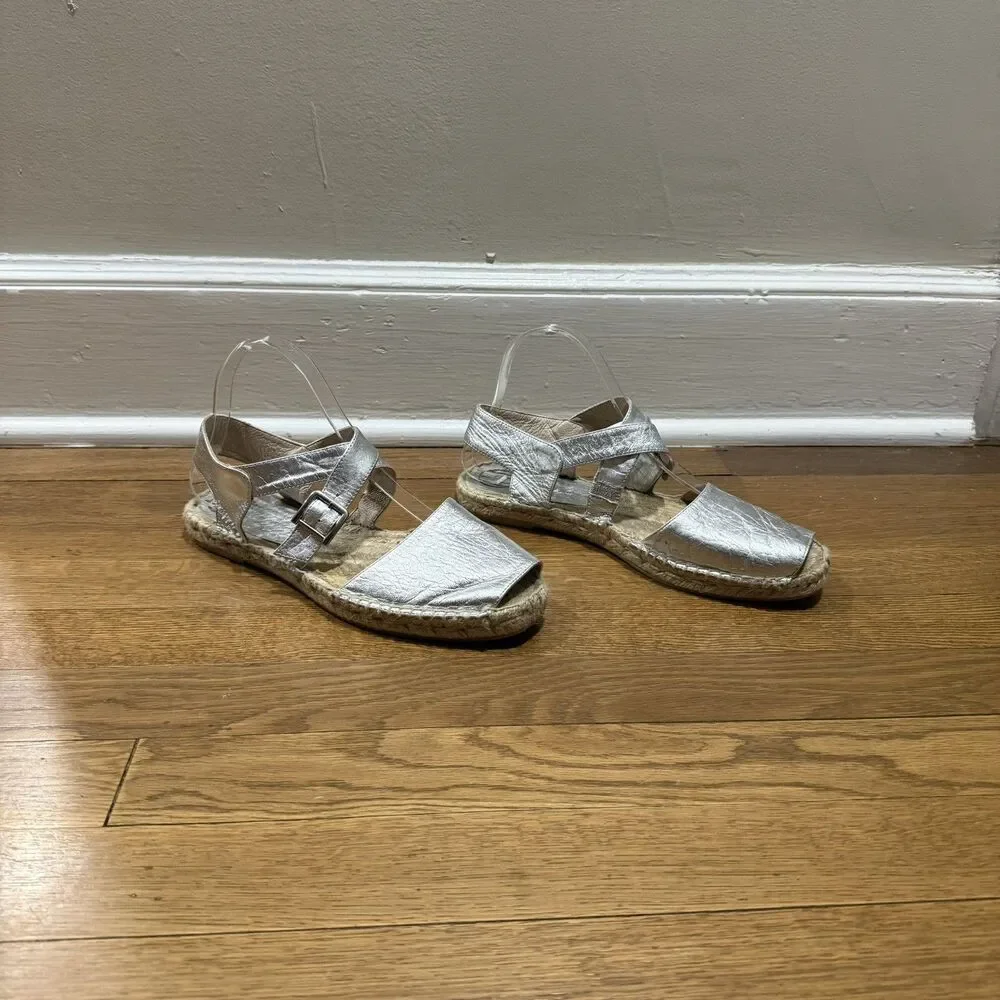 House Of Harlow 1960 Silver Cross Strap Flats Espadrilles Sz 9